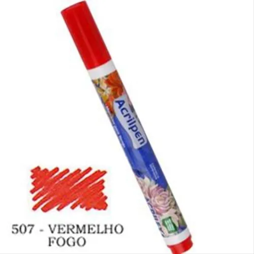 Acrilpen - Marcador de Tecido - Vermelho Fogo - 507 - Acrilex