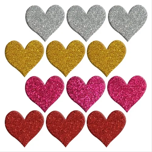 Aplique Adesivo Glitter Colors - 3cm - Corações - 12 unidades - Make+