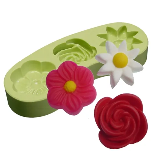 Forma Silicone Sabonete - Flores com Rosa - 3 Cavidades - 1352