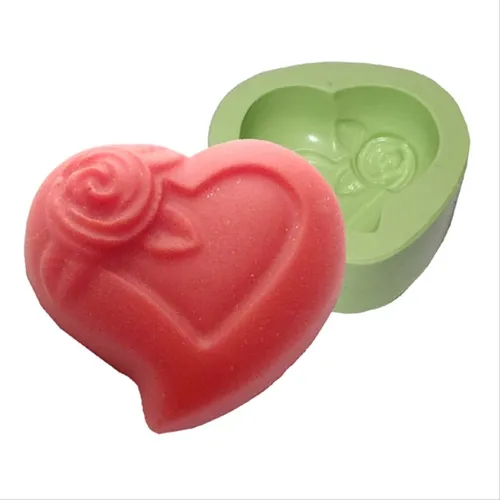 Forma Silicone Sabonete - Coração com Rosinha - 103