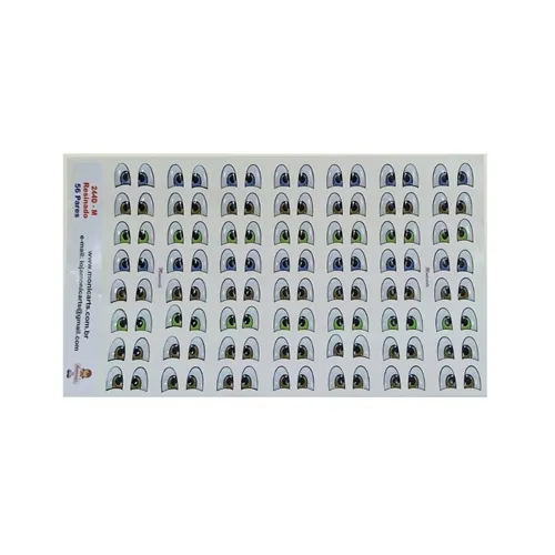 Olhos Resinados Adesivos - ref. 244D - Tam. M - Cartela com 56 pares - Monicarts