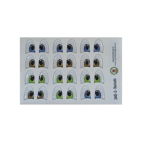 Olhos Resinados Adesivos - ref. 244D - Tam. G - Cartela com 12 pares - Monicarts