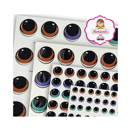 Olhos Resinados Adesivos - ref. 460 - Tam. M - Cartela com 36 pares - Monicarts