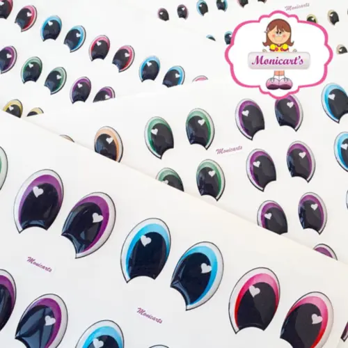 Olhos Resinados Adesivos - ref. 516 - Tam. M - Cartela com 36 pares - Monicarts