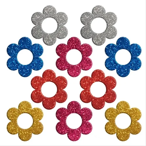 Aplique Adesivo Glitter Sortidos - 5cm - Flores - 10 unidades - Make+