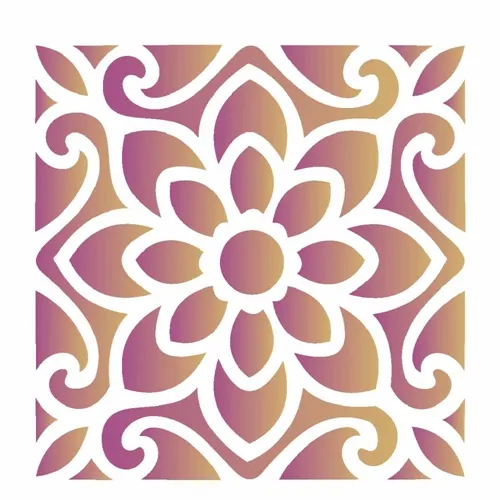 Stencil - 10x10cm - Ladrilho Flor - OPA1712 - Opa Criando Arte