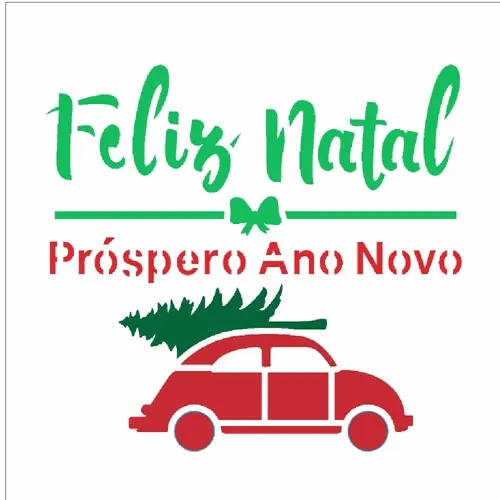 Stencil - 10x10cm - Frase Feliz Natal Fusca - OPA3015 - Opa Criando Arte