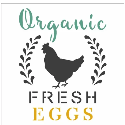 Stencil - 10x10cm - Farm Organic Fresh Eggs - OPA2903 - Opa Criando Arte