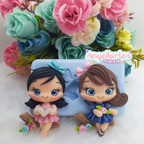 Molde Silicone - Biscuit - Menina no Tronco - Angellartes