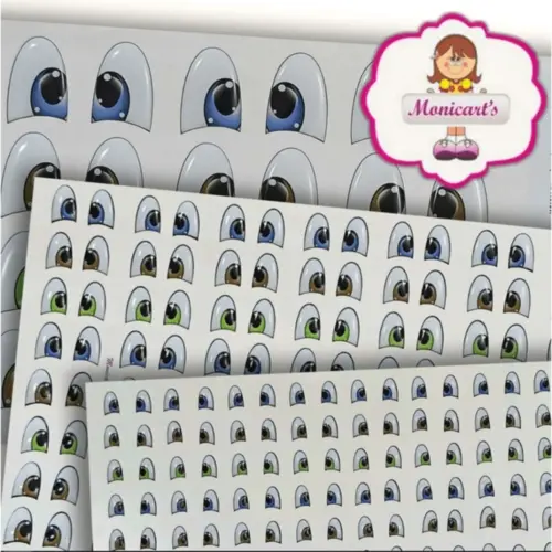 Olhos Resinados Adesivos - ref. 244D - Tam. P cartela com 72 pares - Monicarts