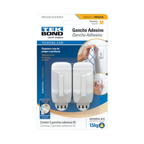 Gancho Adesivo Topázio - M - Branco - Tekbond