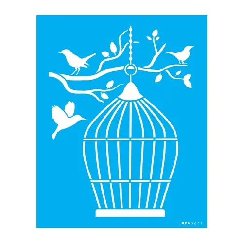 Stencil simples - 20x25cm - Gaiola III - OPA3271 - Opa Criando Arte