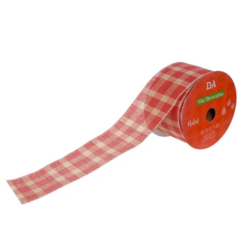 Fita Aramada Tecido Xadrez C/Costura (Vermelho Bege) 6,3Cmx9,14M - 77587001 - Fa