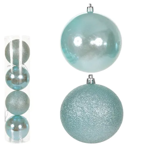 Bola Natal Em Tubo Mista C/4 Und - Azul Claro - 10cm