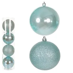 Bola Natal Em Tubo Mista C/4 Und - Azul Claro - 10cm