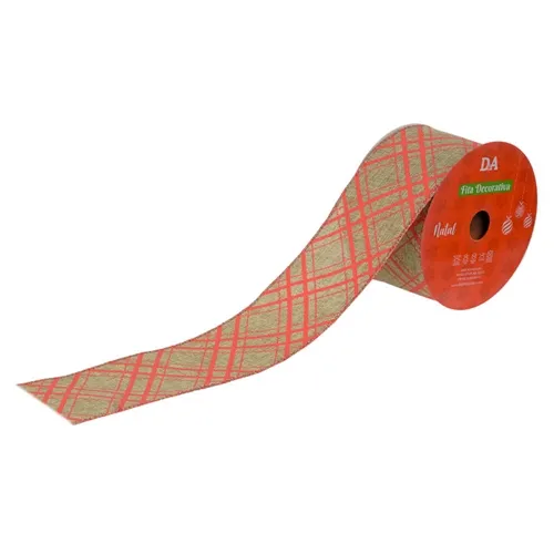 Fita Aramada Tecido C/Costura (Bege Vermelho) 6,3Cmx9,14M - 77603003 - Fa