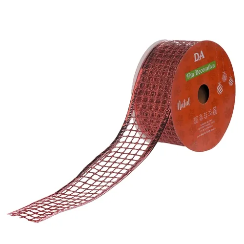 Fita Aramada Tela Glitter C/Costura (Vermelho) 3,8Cmx9,14M - 72848001 - Fa