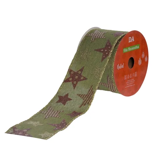 Fita Glitter Aramada C/Costura - Estrela - Vermelho - 6,3Cmx9,14M - 72876001 - FA