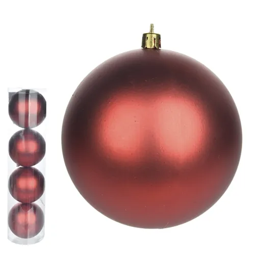 Bola Natal Em Tubo Fosca C/4 Und - Vermelho - 10cm