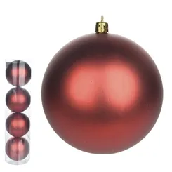 Bola Natal Em Tubo Fosca C/4 Und - Vermelho - 10cm