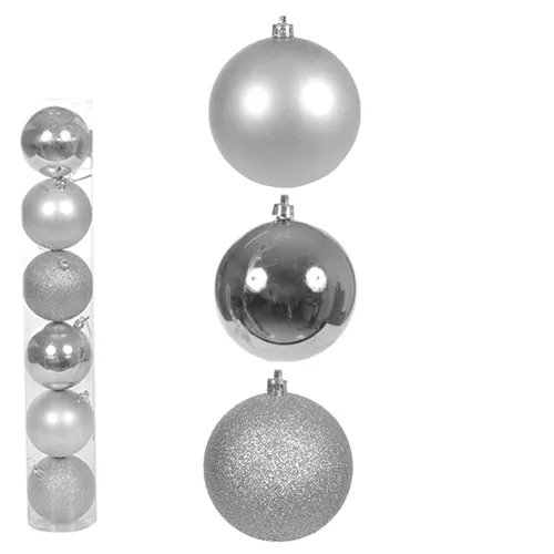 Bola Natal Em Tubo Mista C/6 Und - Prata - 8Cm - 67111004 - FA