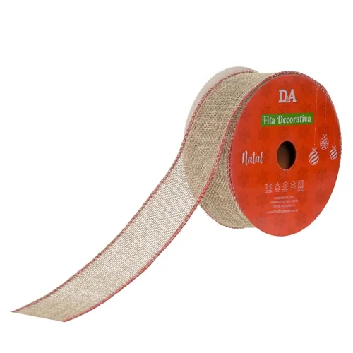 Fita Aramada Tecido C/Costura (Bege Vermelho) 9,14Mx3,8Cm - 73314006 - Fa
