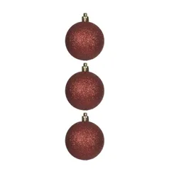 Bola Natal - C/ Glitter - C/3 Und - (Vermelho) - 6Cm - Da