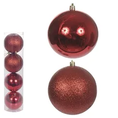 Bola Natal - Tubo C/4 Und - Mista - Vermelho