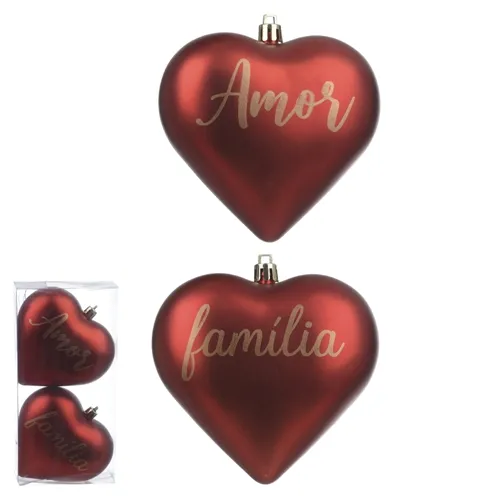 Enfeite Natal Coracao Fosco Pvc C/2 Und (Vermelho) 10Cm  (78221002)  - Da