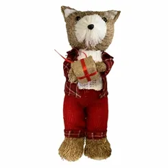 URSO NATAL EM PE MACHO PALHA (VERMELHO) 34X15X13cm - 44027001 - FA