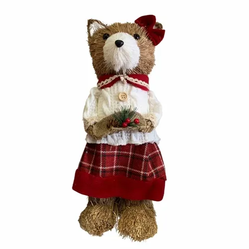 URSO NATAL EM PE FEMEA PALHA (VERMELHO) 34X15X13cm - 44025001 - FA