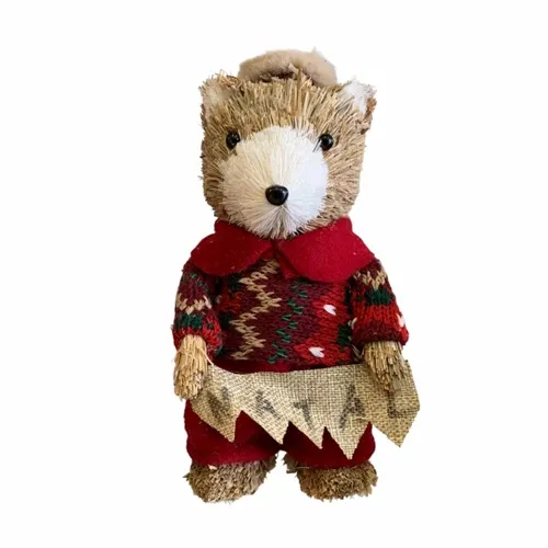 URSO NATAL EM PE MACHO PALHA (VERMELHO BEGE) 25X15cm - 44016001 - FA