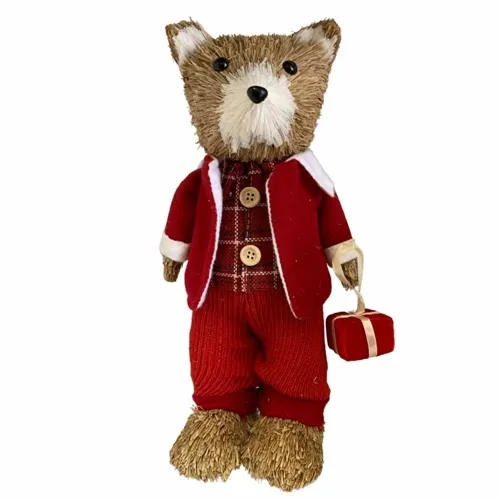 URSO NATAL EM PE MACHO PALHA (VERMELHO) 34X15X13cm - 44023001 - FA