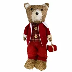 URSO NATAL EM PE MACHO PALHA (VERMELHO) 34X15X13cm - 44023001 - FA