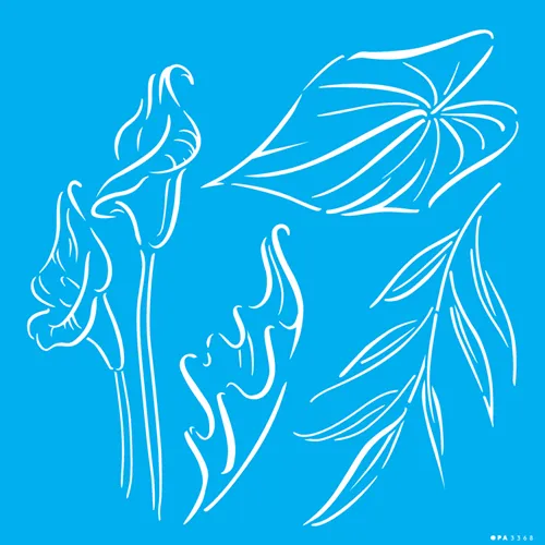 STENCIL  30,5x30,5 - 3368 - ORGANICO COPO-DE-LEITE E FOLHAS