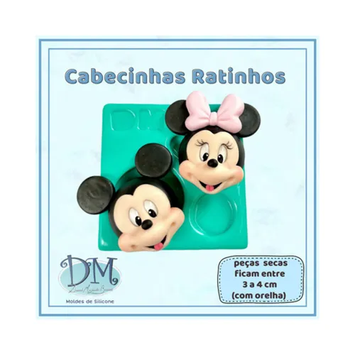 Molde - Silicone - Biscuit - Cabecinhas Ratinhos - Deivid Machado