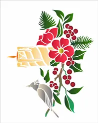 Stencil - 20x25cm - Vela com Arranjo e Passaro