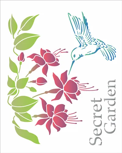 Stencil - 20x25cm - Flor Brinco de Princesa e Beija-Flor