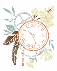 Stencil - 20x25cm - SteamPunk Art Relogio com Flores