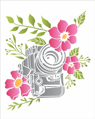 Stencil - 20x25cm - Camera com Flores