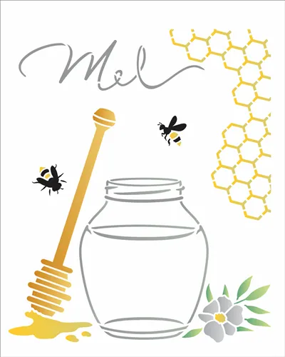 Stencil 20x25cm - Abelhas e Pote de Mel
