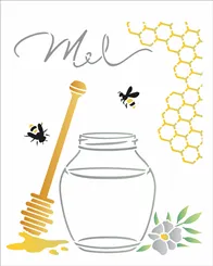 Stencil 20x25cm - Abelhas e Pote de Mel