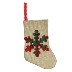 Natal Meia Floco de Neve - Bege Xadrez - 14cm