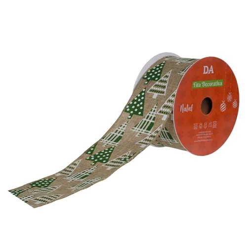 Fita Aramada Linho C/Costura - Bege e Verde - 6,3cmx9,14m