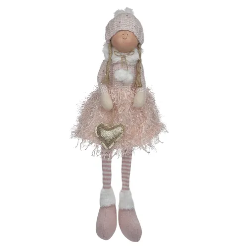 Boneco Natal Menina Sentada - Rosa  - 47cm