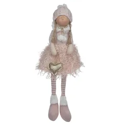 Boneco Natal Menina Sentada - Rosa  - 47cm