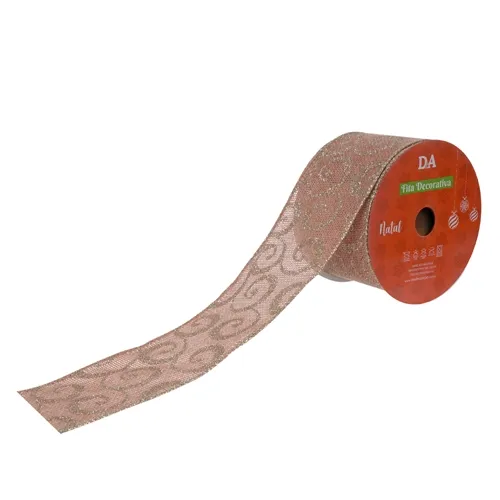 Fita Aramada Juta C/Glitter C/Costura - Rose Champanhe - 6,3cmx9,14m