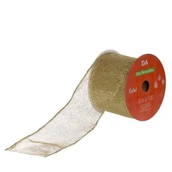 Fita Aramada Natal Tela C/Glitter C/Costura - Dourado - 6,3cmx9,14m