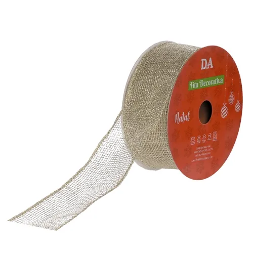 Fita Tela Aramada C/Glitter C/Costura - Champanhe - 3,8cmx9,14m