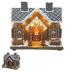 Resina Pilha Casa - Marrom e Branco - 24,5X14X22cm